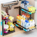 ADBIU Under Sink Organizer, 2 Pack 2 Tier Expandable Height (13.2" - 17.2") Pulling Out Kitchen Bathroom Cabinet Organizers