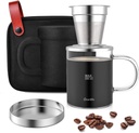 Pour Over Coffee Maker Set for Travel/Camping/Hiking, Single Cup, Stainless Steel Coffee Filter, 14 Oz Borosilicate Glass Mug, Extra Permanent Lid and Moulded Neoprene Case, at Home/Office