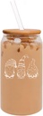 MIP 16oz Can Shaped Glass Iced Coffee Cup with Bamboo Lid and Straw Gift Gnomes