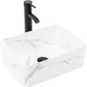 Rectangular Bathroom Sink 16" x 12" Marbling Above Counter Porcelain Ceramic Vessel Sink with Faucet and Pop up Drain Combo