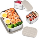 HaWare Stainless Steel Lunch Box Containers for Kids, Leak Proof Food Storage Containers with Khaki Silicone Lids, Easy Open Bento Box for School and Daycare, Portable Metal Snack Box (8oz*2+25oz)