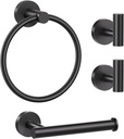 Lairuier Bathroom Hardware Set, 4-Piece Towel Bar Set Include Toilet Paper Holder,Towel Ring and 2 Towel Hooks Stainless Steel Wall Mounted Bathroom Hardware Accessories Set (Matte Black)