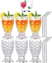 INFTYLE 7 oz Pineapple Drinking Glasses Set of 6 with Straw and Unique Wine Glass Set of 2