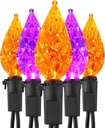 ODEETRONIC Orange Purple Halloween Lights, 19.68ft 60 LED Connectable Plugin Orange Lights, 120V UL Certified Waterproof Outdoor Purple String Light, Black Wire Indoor Light for Home Tree Decor