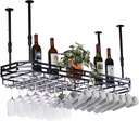 Adjustable Wine Bottle Holder Wall Rack with Glass Shelf, Hanging Bar Glass Rack for Home, Kitchen & Wine Cellar - Height 30-60cm, Stylish Storage Solution