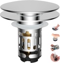 Hibbent Upgraded 3 in 1 Bathroom Sink Drain Strainer, Universal Pop Up Sink Stopper with Big Push Cap, Anti-Clogging Metal Filter Basket,Sink Plug with Hair Catcher for 1.1''~2.36'' Basin, Chrome