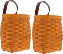 2pcs Woven Storage Baskets Leather Handles Handmade Wooden Fruit and Snack Baskets Wall Hanging for Kitchen and Home Organization