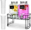 DD&HAPP Glass Drink Dispensers For Parties. 1.2 Gallon Beverage Dispensers With Stand And Stainless Steel Spigot .Lemonade Dispenser With Ice Cylinder.Mason Jars,Laundry Detergent Dispenser.