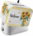 Spring Sunflower Toaster Cover 4 Slice, Yellow Butterfly Plaid Botanical Dustproof Bread Machine Oven Cover with Storage Pockets, Fits Most Kitchen Toasters Protector