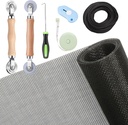 Windows Screen and Screen Door Repair Kit, 48"x118" Charcoal Fiberglass Mesh with Rolling Tool/Hook/Ruler/Cutter/Spline - Window Screen & Sliding Screen Door Replacement for Windows, TOOLTRIZ