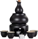 Sake Set Sake Set and Cups with Warmer Keep, Traditional Porcelain Japanese Pottery Hot Saki Drink, 7pcs Include 1 Stove 1 Warming Bowl 1 Sake Bottle 4 Cup