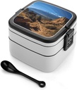 Pikes Peak Colorado Bento Box, Reusable Double Layer Lunch Box with Handle & Dividers, 1000ml Leakproof Lunch Container for Office, Picnic, Travel