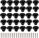 ZOENHOU 30 Pack Black Ceramic Cabinet Knobs, Vintage Ceramic Round Door Knobs with 30 Screws, Pull Door Drawer Handles for Dresser Kitchen Cupboard Home Office Drawer,1.25inch