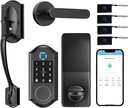 Smart Locks for Front Door, Keyless Entry Door Lock with Handle Set, Front Door Lock Set with APP Control, Fingerprint DoorLock with Deadbolt and Adjustable Lever, Matte Black