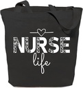 Nurse Life Canvas Tote Bag for Women Aesthetic Leopard Print Reusable Grocery Shoulder Shopping Bags Nurses Gifts