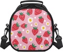 Strawberry Girls Lunch Boxes for School Lunch Bags for Kids Picnic Barbeque Unique Style Sturdy Handle Handbag for Children Carry Food Sack Drinks Black Edge
