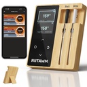 Niitawm Bamboo Dual Probe Wireless Meat Thermometer, Bluetooth Meat Thermometer Digital Wireless App, Long Range Temp Air Fryer Thermometer, Oven Thermometer, Food Grilling Accessories, Cooking Gifts