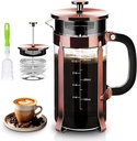 French Press Coffee Maker 304 Stainless Steel Coffee Press,with 4 Filters System, Heat Resistant Thickness Borosilicate French Press Glass, BPA-Free Brewed Tea Pot Coffee Plunger(Copper 12oz)