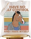 WZMPA Funny Cartoon Horse Fans Tote Bag Cartoon Fans Gift I Have No Self Control And I Hate Myself Reusable Grocery Bag
