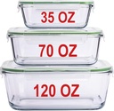 X-LARGE Glass Food Storage Containers with Lids Baking Dish Set Glass Storage Containers with Locking Lid Set 3-120 oz/70 oz/35 oz - Large Meal Prep Storing Serving Food Leakproof Ovensafe