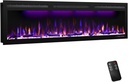 60 inch Electric Fireplace, Recessed and Wall Mounted Slim Electric Fireplace, 750/1500 Watt Heater Fireplace, Log & Crystal Hearth, Adjustable Realistic Flame, Remote Control & Touch Screen