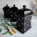City to Cottage Black and White Polka Dot Handmade, 31.5oz/900ml Ceramic Kitchen Storage Jar Set of 3, Same Size Large Canisters