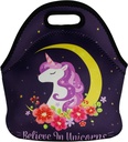 Violet Mist Cute Neoprene Lunch Bag Womens Insulated Lunch Bags Tote Black Unicorn Reusable Lunch Box Thermal Picnic Waterproof Lunch Handbag with Zipper Gifts for Women,Men,Adult,Her,Him