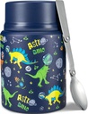 Charcy 17oz Thermo for Hot Food, Soup Thermo Food Container for Lunch Box with Folding Spoon ZB - Blue Dino TK
