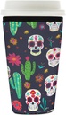 Mexican Sugar Skulls Cactus Flower Reusable Iced Coffee Sleeve Neoprene Insulated Drink Holder, Washable Anti-Slip Cold Cup Sleeve for Tumblers Bottles Glasses 26-28oz