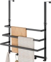 Over The Door Towel Rack, Over Door Towel Racks for Bathroom Door with 5 Hooks, 3 Tier Towel Storage Hanger Holder for Bathroom Accessories, 16 Inch Towel Bar for Hanging Towels, Matte Black