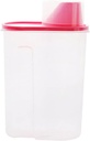 Healifty Airtight Food Storage Container with Pour Spout and Measuring Cup 2.5L Pink Grains Keeper Plastic Cereal Dispenser for Rice Oatmeal Sugar Beans for Kitchen and Pantry