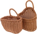 Kisangel 2pcs Vintage Faux Rattan Wall-Mounted Storage Basket Small Hanging Organizer for Garlic Ginger and Kitchen Supplies Easy Installation and Versatile Use