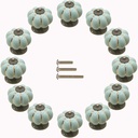 Yusheng 12 Pack Vintage Ceramic Pumpkin Cabinet Knobs, Kitchen Cabinet Drawers Dresser Cupboard Pull Handles Door Pulls with 3 Kinds of Screws (12 Pack, Sky Blue)