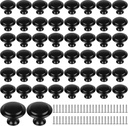 50 Pieces Black Round Kitchen Cabinet Knobs, 1.2 Inch Black Cabinet Knobs Handles Drawer Pulls Dresser Drawer Knobs Pulls for Kitchen Wardrobe Cupboard