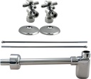 Westbrass 1/2" Nominal Compression Cross Handle Angle Stop Complete Pedestal Sink Installation Kit with 1-1/4" Euro Flat Trap, Polished Chrome, D19105BXK-26
