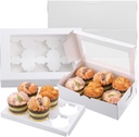 55 Pack Cardboard Cupcake Boxes with Window, White Cupcake Boxes for 6 Cupcakes, Large Bakery Box for Cupcakes Muffins Cookies Pastries, 9.5 x 6.25 x 3 Inches