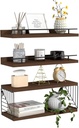 Floating Shelves for Wall, Floating Shelf for Bathroom Set of 3, Floating Shelf for Wall with Toilet Paper Holder for Bathroom, Bedroom, Living Room, Kitchen, Office (Brown)