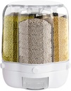 6 Grids Cereal Rice Container Storage, 360° Rotating Grain Storage Food Dispenser w/Lid Moisture Resistant Household, Kitchen Storage Container for All Beans, Barley, Millet (White, 28LBS)