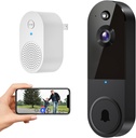 1080P Wireless Video Doorbell Camera with Doorbell Receiver, Night Vision, Cloud Storage, 2.4GHz Wi-Fi, Smart AI Human Detection, 2-Way Talk, Real-Time Alert, Battery Powered for Home Security (Black)