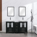 eclife 60" Modern Bathroom Vanity Sink Combo Freestanding Cabinet with Small Side Cabinet, White Curved Ceramic Vessel Sink, Water Save Faucet, Drain (Black+T32)