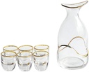 7-Piece Glass Sake Set, Japanese Style Wine Glasses, Golden Edge Craft, Includes 1 Bottle & 6 Cups