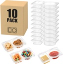 10 Pack 2 Compartment Snack Containers with Lids – Leak-Proof, Reusable Plastic Snack Packs for Kids & Adults, Divided Small Snack Containers for Lunch, Meal Prep, Dips, Salads