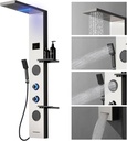 Homevacious 4 In 1 Shower Panel System with Shelf,LED Rainfall Shower Head and Massage Body Jets,3 Functions Handheld Head and Tub Spout,Stainless Steel Bathroom Shower Fixtures,Brushed Nickel
