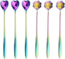 Rainbow Titanium Long Handle Spoons, Colorful Plated Latte Stainless Steel Ice Cream, Iced Tea Spoon, Cocktail Stirring,Tea, Coffee, Milkshake Dessert Spoons Set Pack of 6 (3/3 Mixed)
