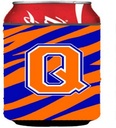 Caroline's Treasures CJ1023-QCC Letter Q Initial Tiger Stripe - Blue Orange Can or Bottle Hugger Cooler Washable Drink Sleeve Collapsible Beverage Insulated Holder, Can Hugger, Multicolor