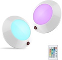 BIGLIGHT Battery Operated LED Ceiling Light, Remote Controlled, 12 Color Changing Mood Light, Hallway Lighting, Dimmable Night Light for Shower Closet Bedroom Corridor Bathroom, 2 Pack