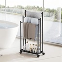 3-Tier Rolling Towel Rack, Black Iron, Freestanding Bathroom Organizer with Wheels, 34.6x17.7x8.3 Inch