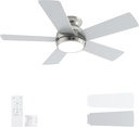42 Inch Brushed Nickel Ceiling Fans with Lights and Remote, LED Low Profile Flush Mount Ceiling Fan for Bedroom, Living Room, Patio, Quiet DC Motor, 5 Blades