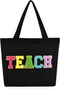Aileam Teacher Tote - Canvas Bag with Zipper Pocket, Reusable Grocery Shopping & Travel Beach Bag