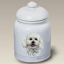 Bichon Frise Show Cut - Best of BreedDog and Cat Ceramic Treat Jar 9" Tall Air Tight Seal All White